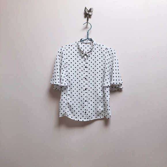 ZARA POLKA DOT CAPE SLEEVE BLOUSE - Picture 9 of 9